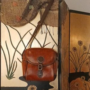 Camera Bag-Caramel PU leather with Chocolate Strap and Trim*like new, NEVER USED